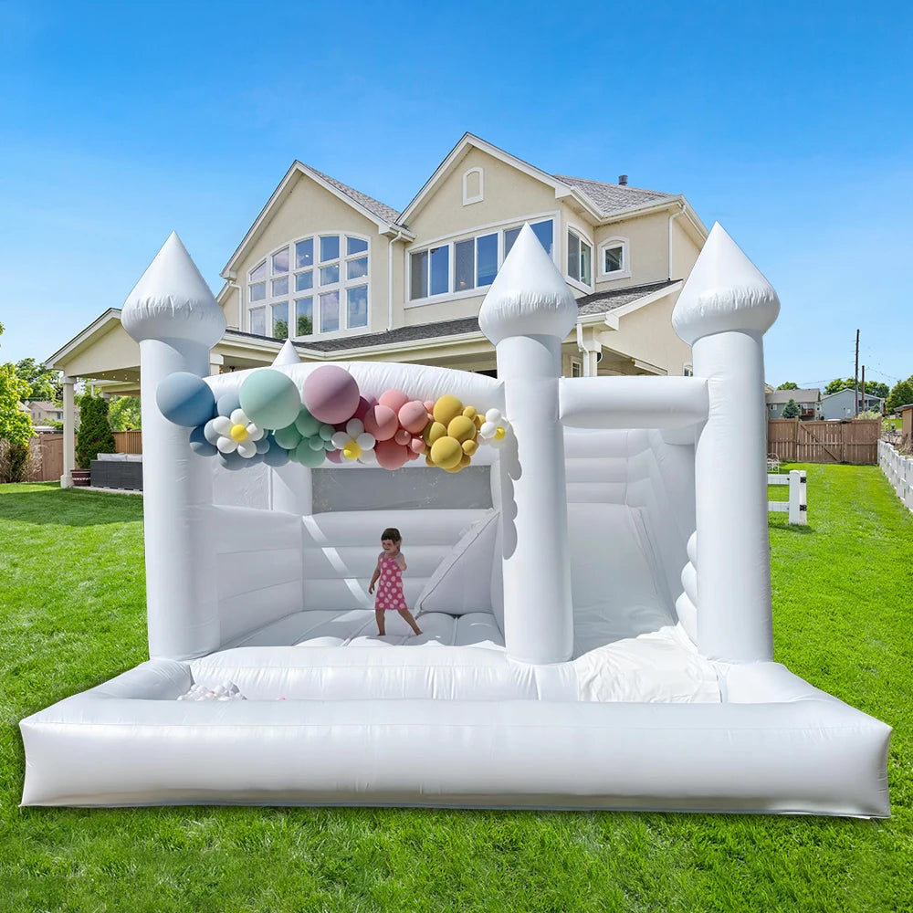 Free Shipping Inflatable White Bounce House 15FTx 13FT Kids Birthday Party for Big Kids 8-12 With Slide Ball Pit Blower
