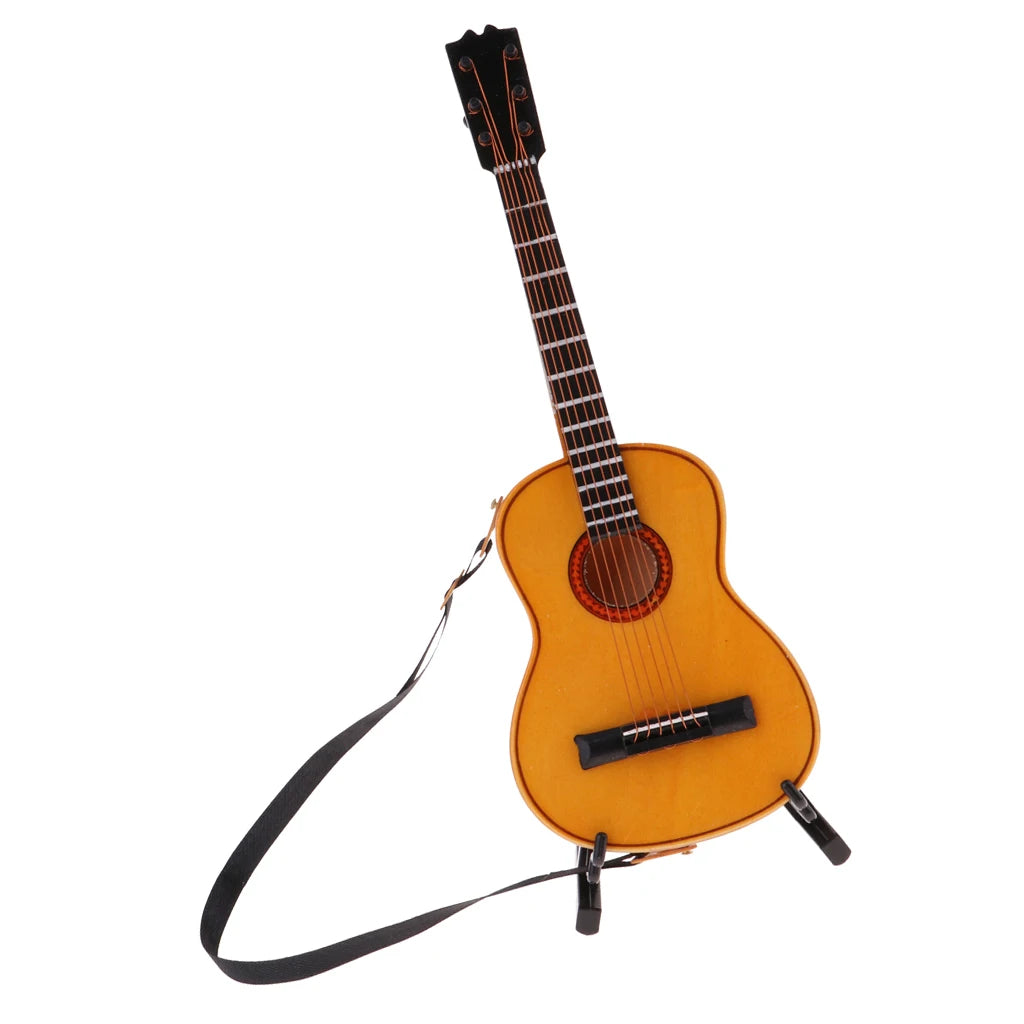 1/6 Scale Wood Guitar Acoustic Bass Guitar Toy Miniature Collectible Crafts