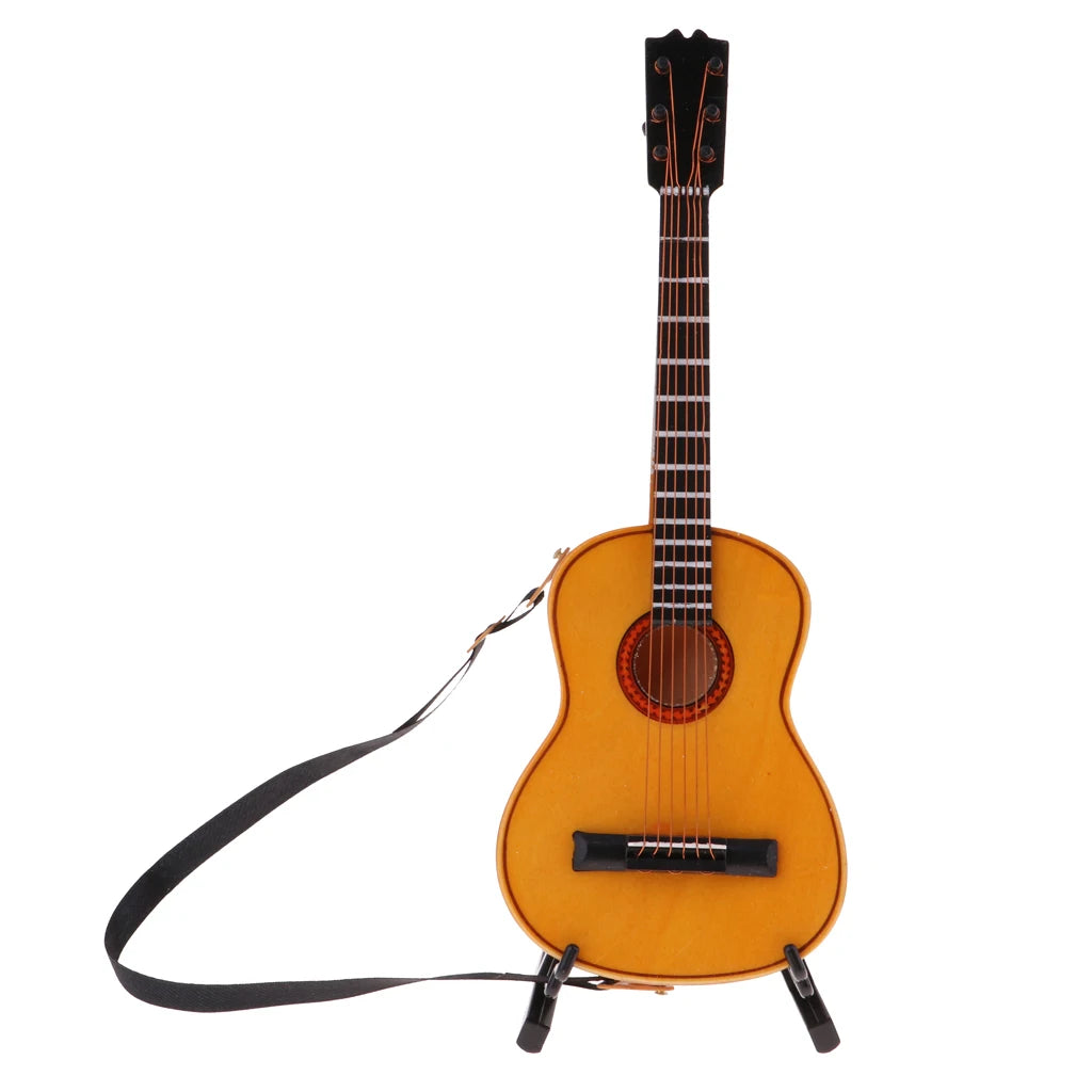 1/6 Scale Wood Guitar Acoustic Bass Guitar Toy Miniature Collectible Crafts
