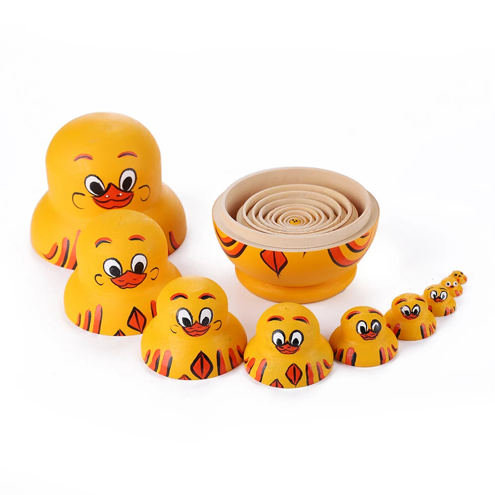 Wooden Yellow Duck Matryoshka Dolls Toys Russian Nesting Babushka Doll for Kids Adults New Year Gift Handmade Crafts Home Decor