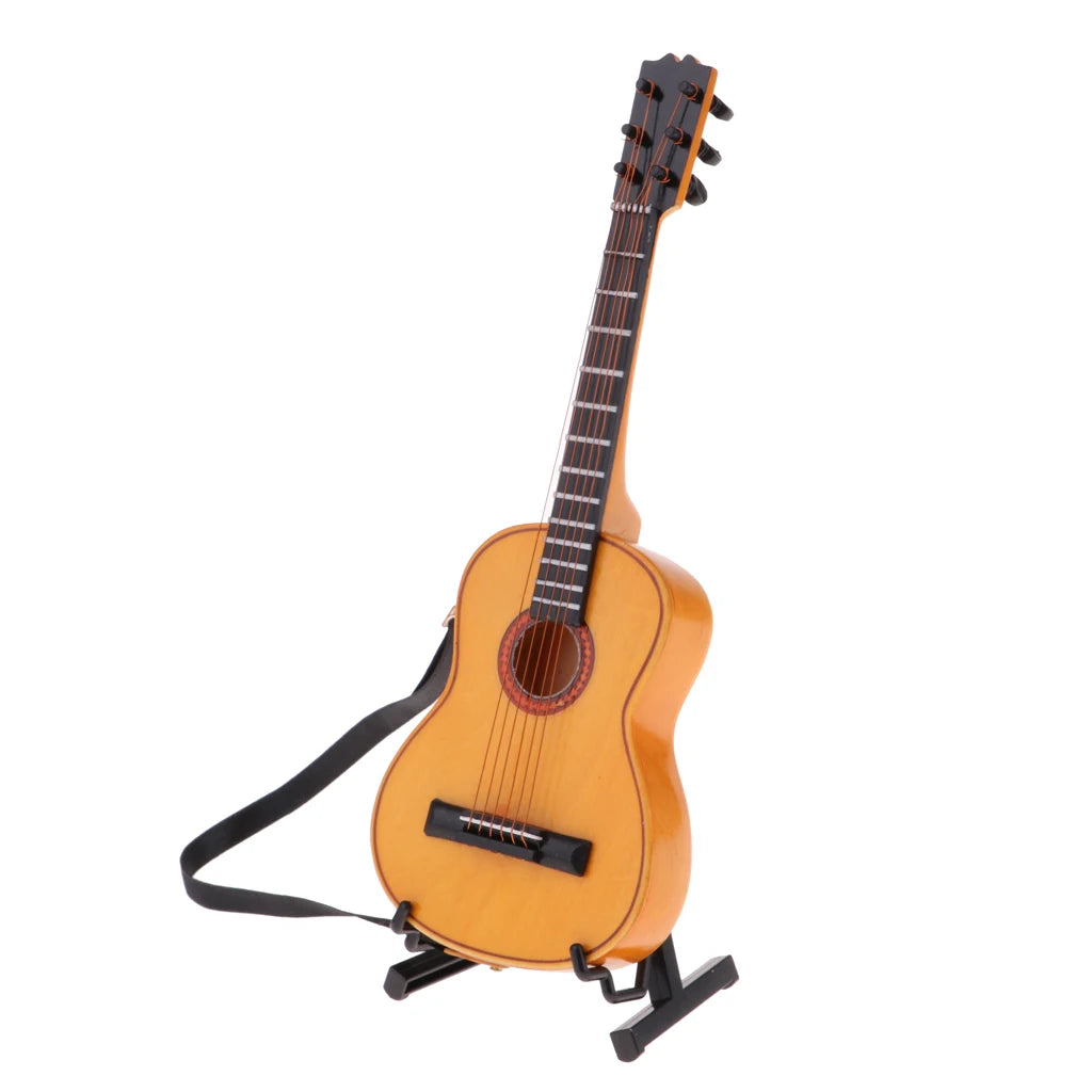 1/6 Scale Wood Guitar Acoustic Bass Guitar Toy Miniature Collectible Crafts