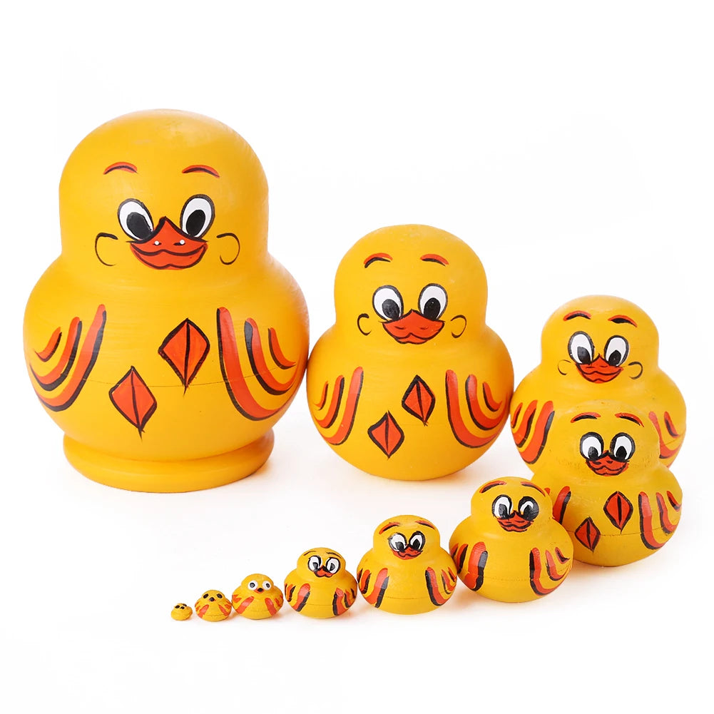 Wooden Yellow Duck Matryoshka Dolls Toys Russian Nesting Babushka Doll for Kids Adults New Year Gift Handmade Crafts Home Decor