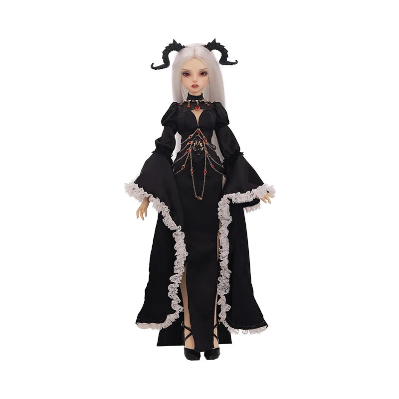 Bubo Bjd Doll 1/4 Barly Fantasy Dark Red Eyes Goat Witch Magic Black Robe Lace Vanguard Halter Fishbone Chain Girl Dolls Toy