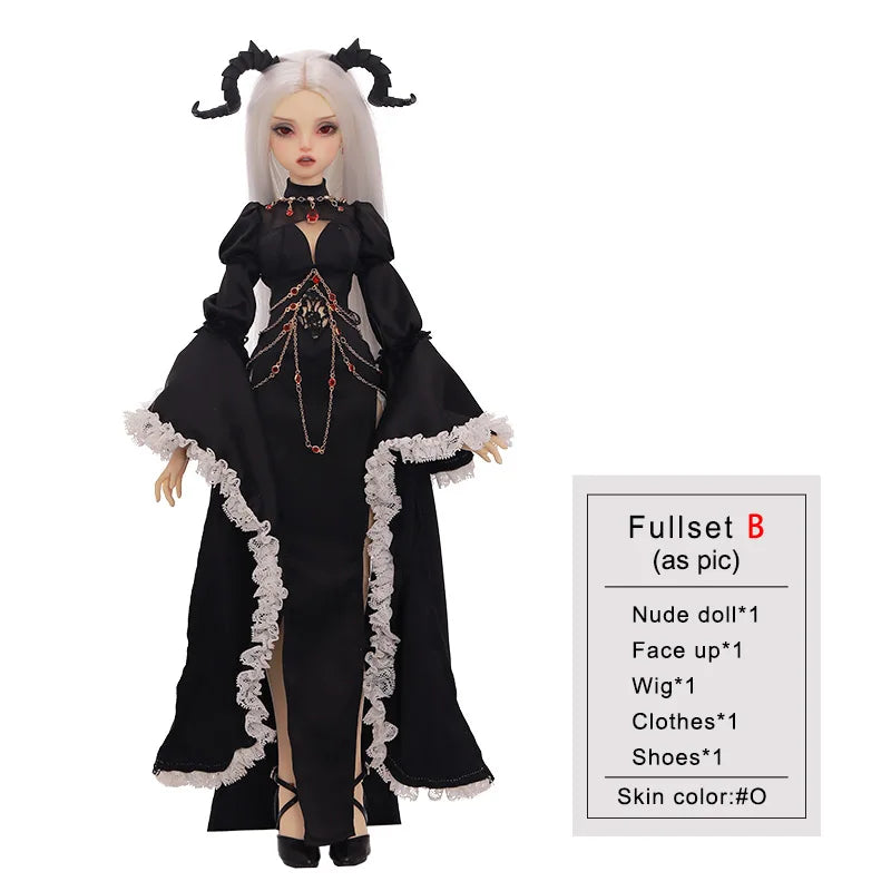 Bubo Bjd Doll 1/4 Barly Fantasy Dark Red Eyes Goat Witch Magic Black Robe Lace Vanguard Halter Fishbone Chain Girl Dolls Toy