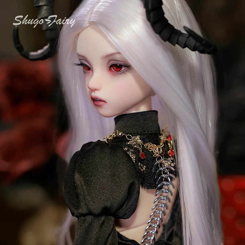 Bubo Bjd Doll 1/4 Barly Fantasy Dark Red Eyes Goat Witch Magic Black Robe Lace Vanguard Halter Fishbone Chain Girl Dolls Toy