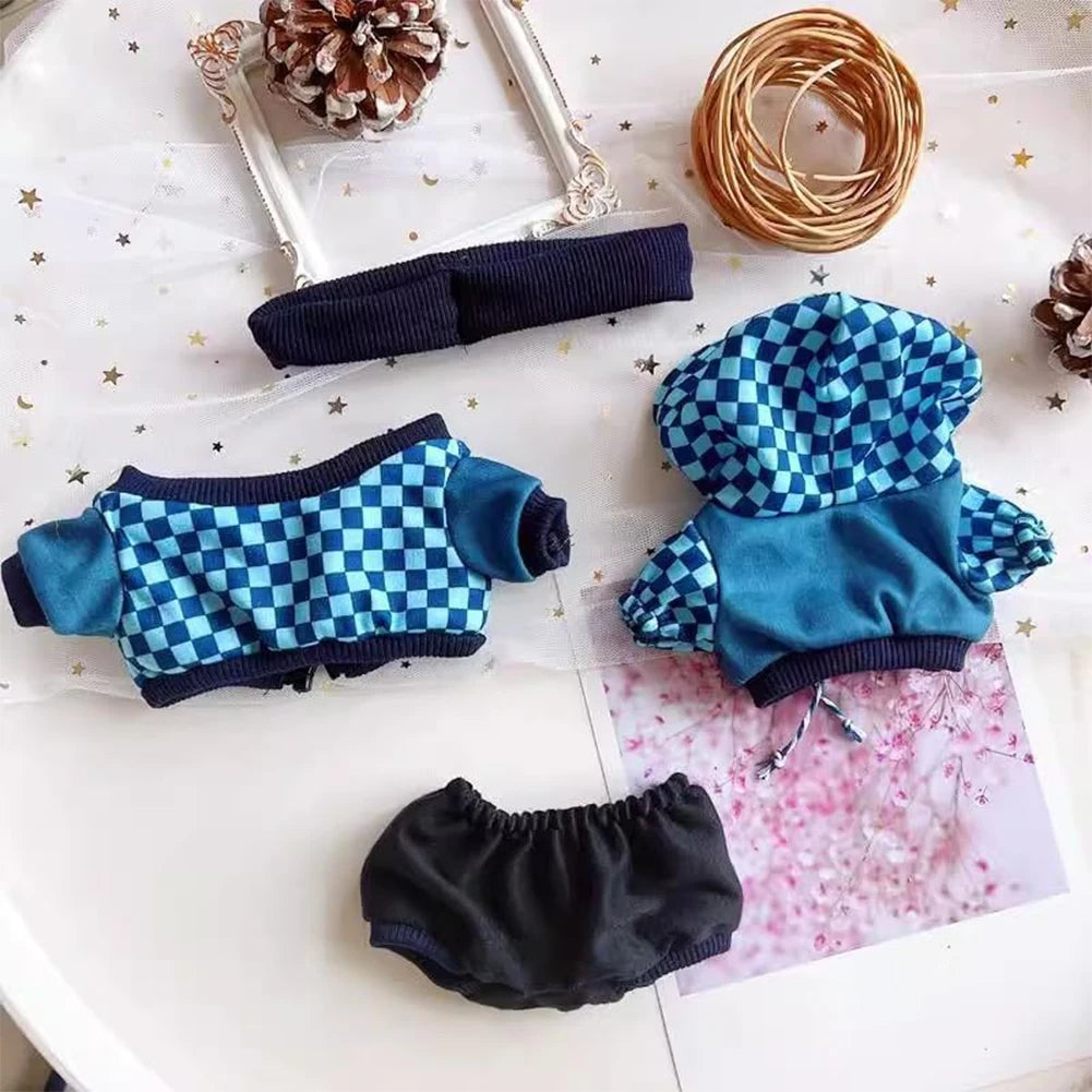 For Labubu 17cm Doll Clothes Cute Plush Doll Clothes Headband Hoodie Coat Trousers Doll Dress Up for Labubu Dolls Fans Gift