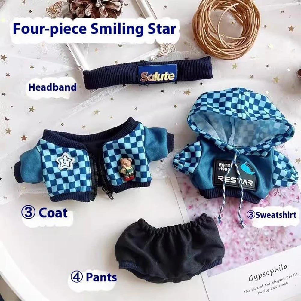 For Labubu 17cm Doll Clothes Cute Plush Doll Clothes Headband Hoodie Coat Trousers Doll Dress Up for Labubu Dolls Fans Gift