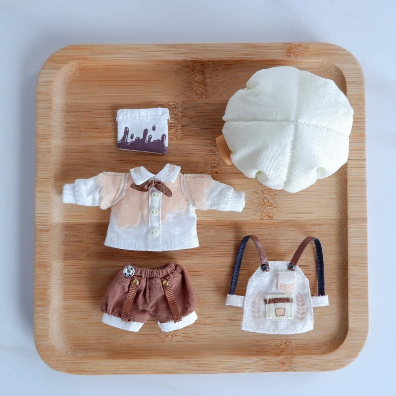 OB11 Dress Baker's Set Pastry Chef Hat Shirt Shorts Bib Shoes for Obitsu11, Molly , GSC, YMY , 1/12bjd Doll Clothes Accessories