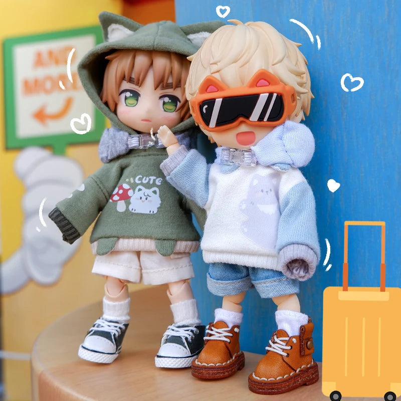 OB11 Doll Clothes Cute Cat Coats Hoodies Sweatshirts Shorts Shoes for Obitsu11, Molly, GSC Body, YMY, 1/12bjd Doll Accessories