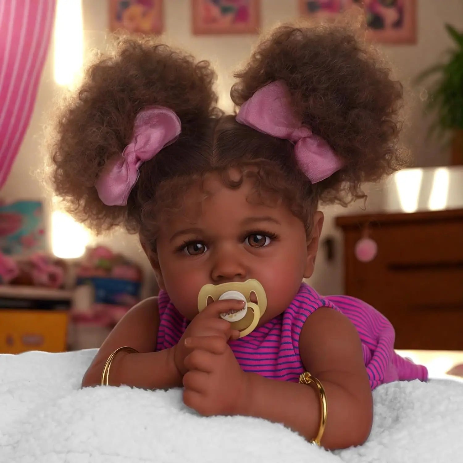 Reborn Baby Dolls Black - 22 Inch Lifelike Soft Body Realistic-Newborn Baby Dolls Taupe Eyes Caramel Skin Tone Orange Crushed