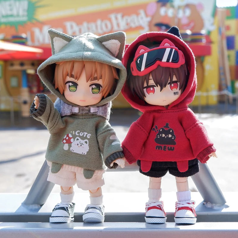 OB11 Doll Clothes Cute Cat Coats Hoodies Sweatshirts Shorts Shoes for Obitsu11, Molly, GSC Body, YMY, 1/12bjd Doll Accessories