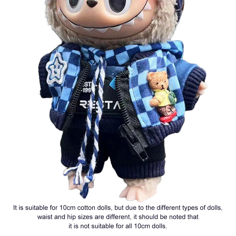 For Labubu 17cm Doll Clothes Cute Plush Doll Clothes Headband Hoodie Coat Trousers Doll Dress Up for Labubu Dolls Fans Gift