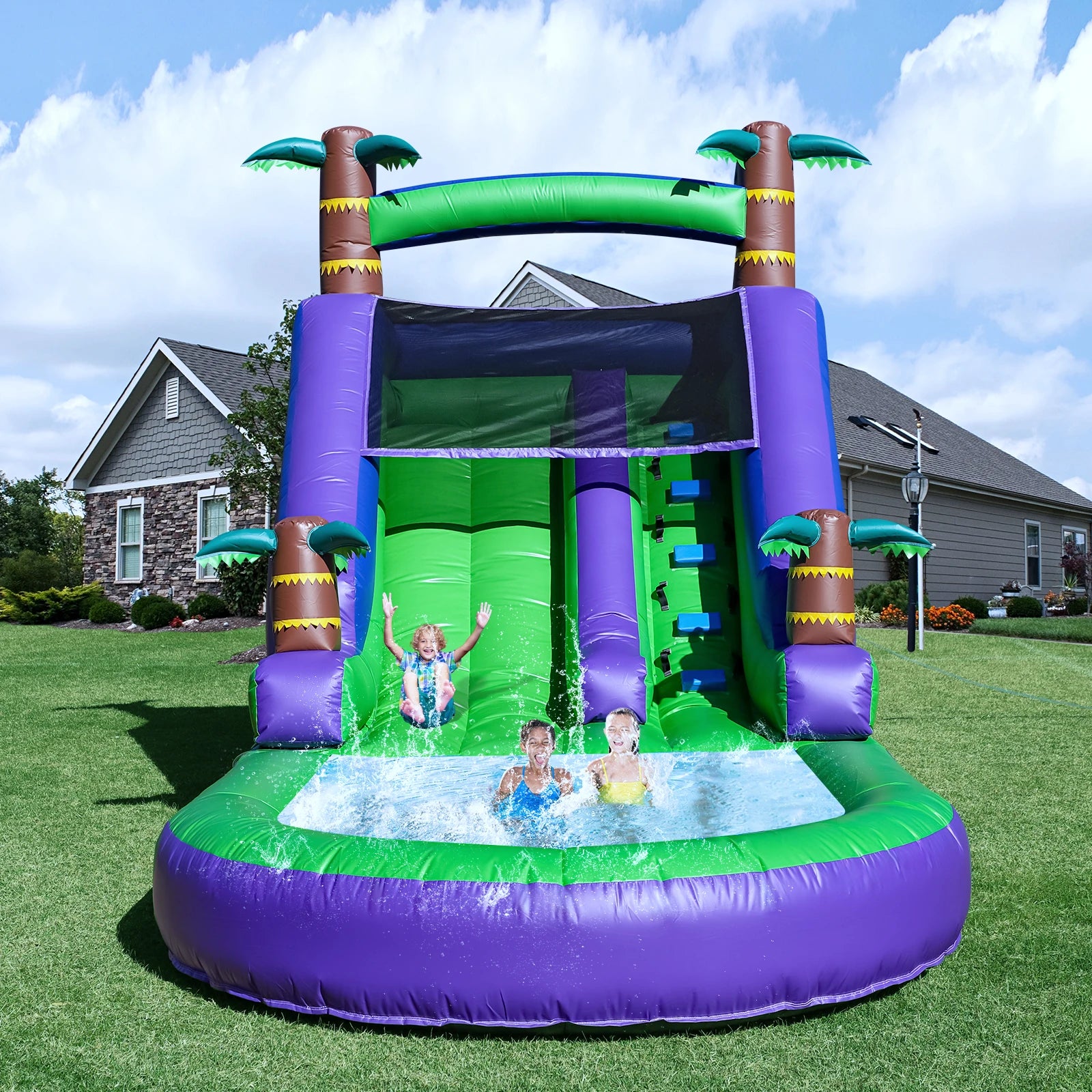 Children's Playground Inflatable water slide, Commercial Bounce House with Water Slide PVC and a 1100W Air blower 21ft/6.4M