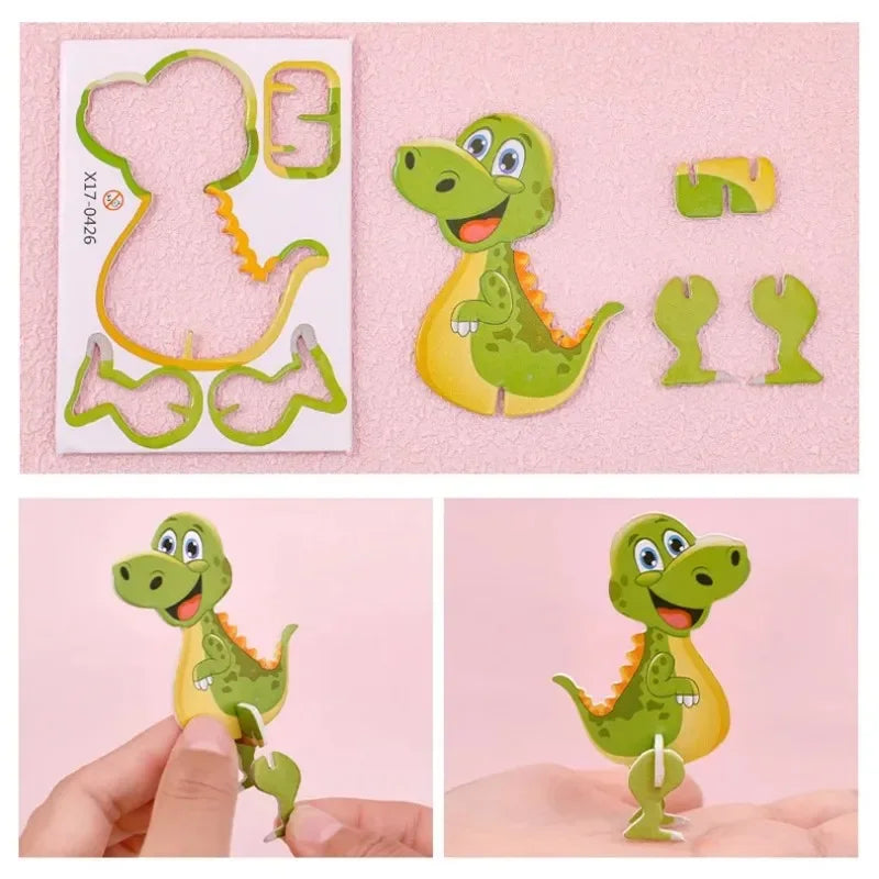 10pcs Children 3D DIY Puzzles Toys Cute Cartoon Dinosaur Jigsaw Puzzle for Kids Early Educational Toy Montessori Games Baby Gift