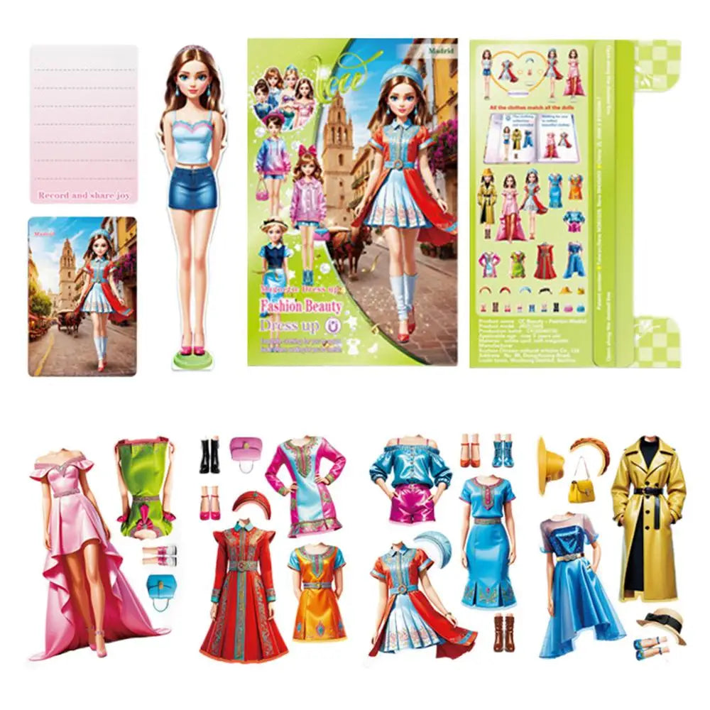 Magnetic Dress Up Doll Magnetic Princess Pretend Play Toys Paper Dolls For Girls Play Travel Playset Toy Magnet Dress Up Games