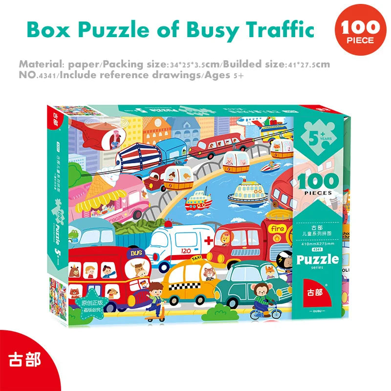Jıgsaw Puzzle 100PCS  children's educational cartoon toy Pirate adventure Dinosaur world Cosmic exploration busy traffic