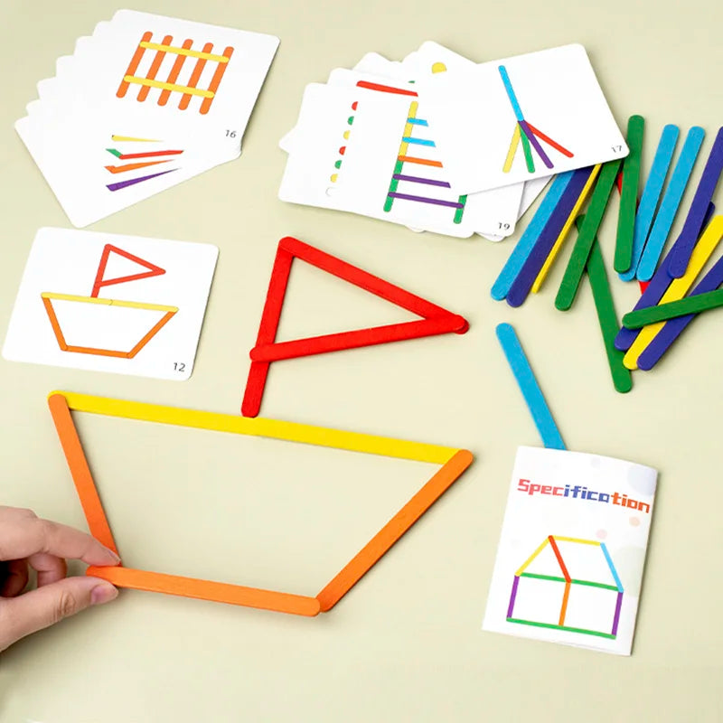 Wooden DIY Ice Cream Stick Puzzle Children's Rainbow Stick Thinking Puzzle Challenge Table Games Kids Montessori Educational Toy