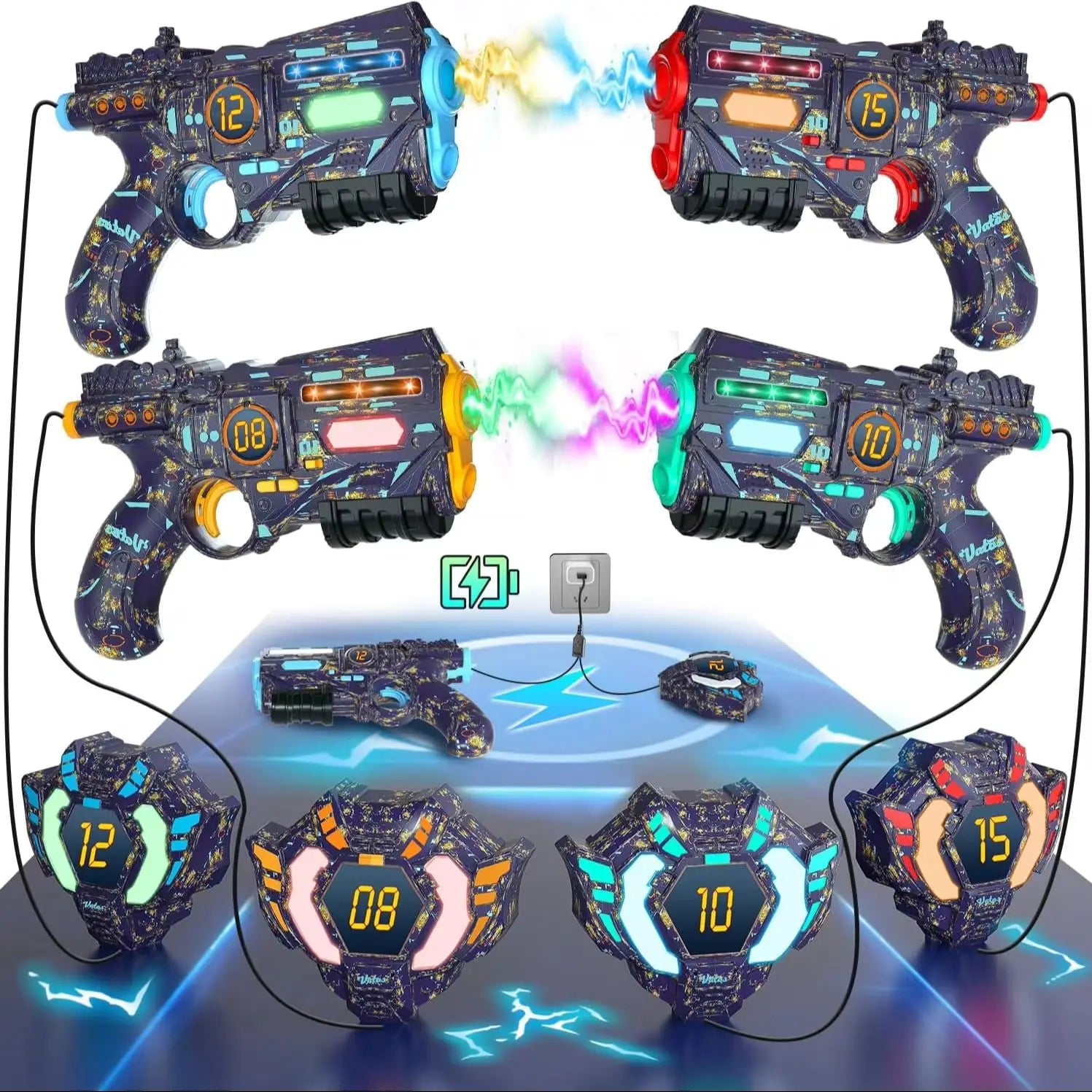 VATOS Rechargeable Infrared Laser Tag Guns Set x4 Vests Data SYNC Outdoor Indoor Shooting Pistol Guns Game for Kids Boys Gifts