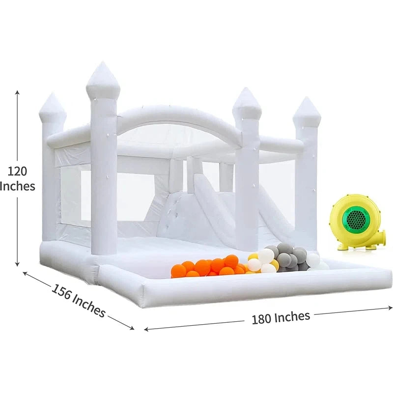 Free Shipping  Inflatable White Bounce House 15FTx 13FT Kids Birthday Party  for Big Kids 8-12 With Slide Ball Pit Blower