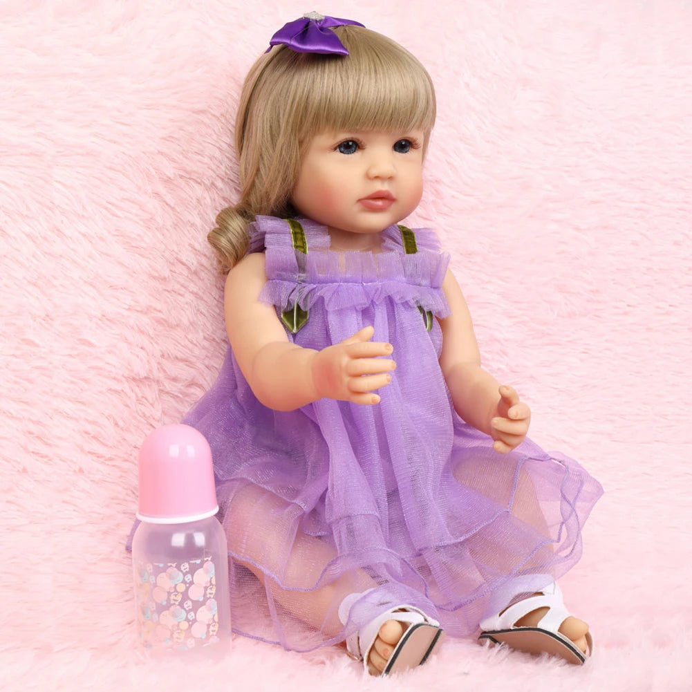 Fashion 55cm Simulation Princess Dolls Toy Mini Cute Purple Dress Baby Series Doll with Golden Curly Hair For Kids Kawaii Dolls