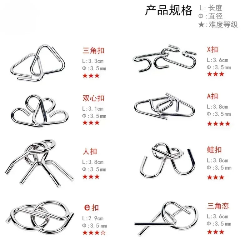 8Pcs/Set Metal Montessori Puzzle Wire Mind Brain Teaser Puzzles Children Adults Interactive Game Reliever Educational Toy