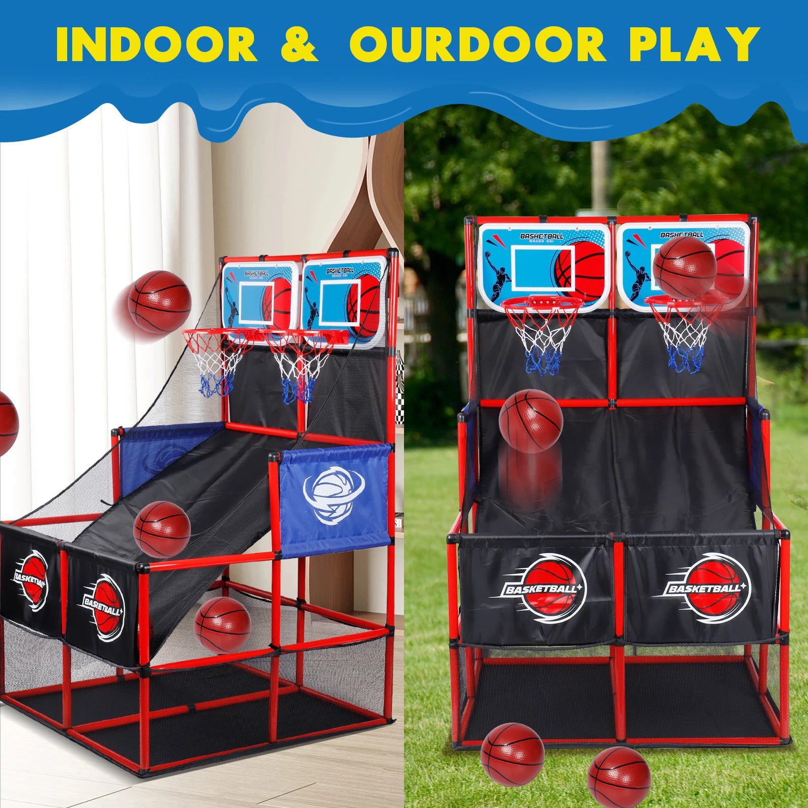 Arcade Basketball Game Set with Balls and Hoop,For Boys&Girls,Indoor Outdoor Toy,Ideal for Competition,Halloween/Christmas gifts