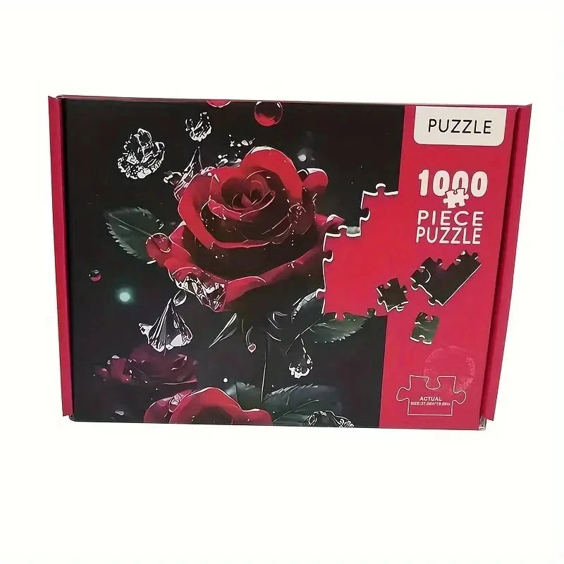High Quality 70cm*50cm 1000pcs Rose Flower Jigsaw Puzzle Adult Stress Relief Beautiful Landscape Painting Puzzle Wall Decor