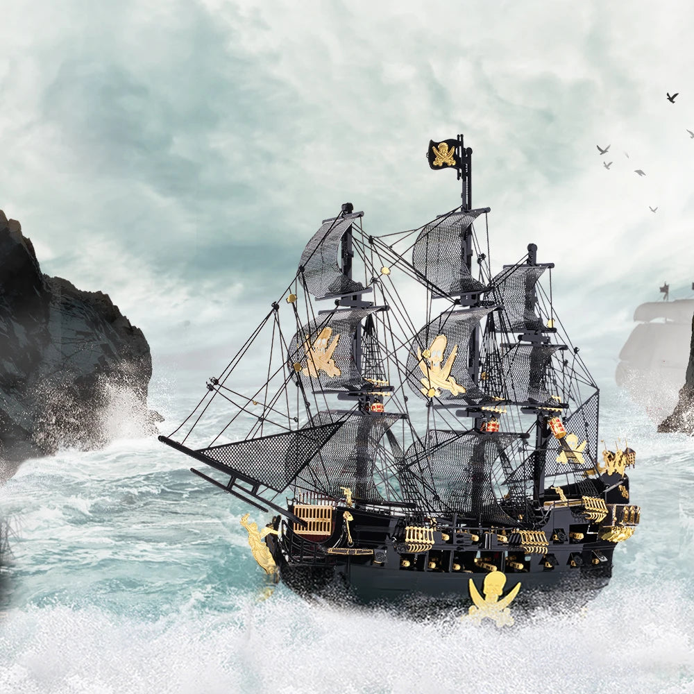 Piececool 3D Metal Puzzles The Black Pearl Jigsaw Assembly Model Kits Diy Pirate Ship for Adult Birthday Gifts for Teens