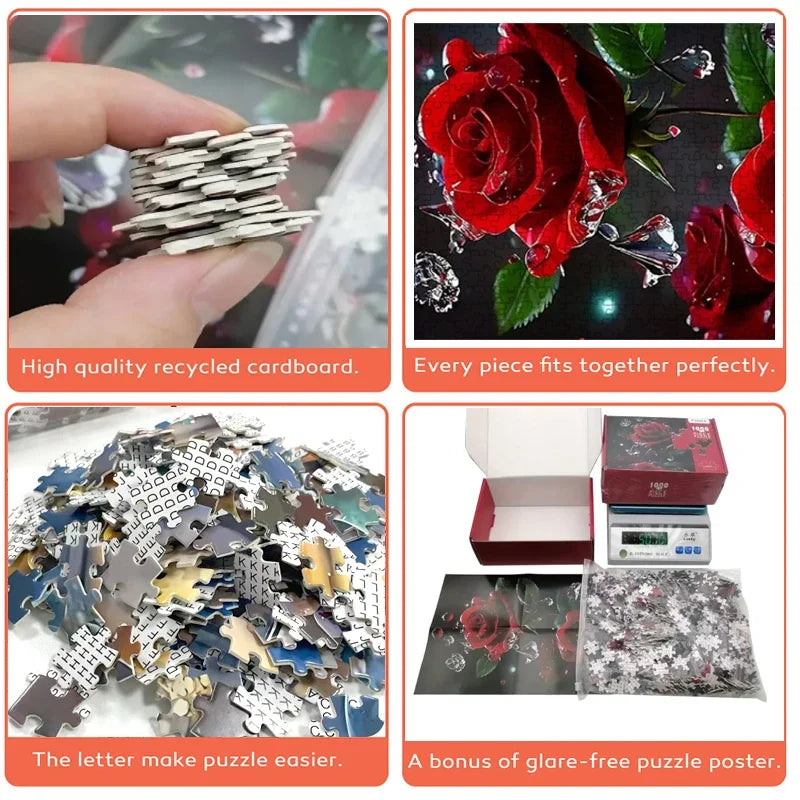 High Quality 70cm*50cm 1000pcs Rose Flower Jigsaw Puzzle Adult Stress Relief Beautiful Landscape Painting Puzzle Wall Decor