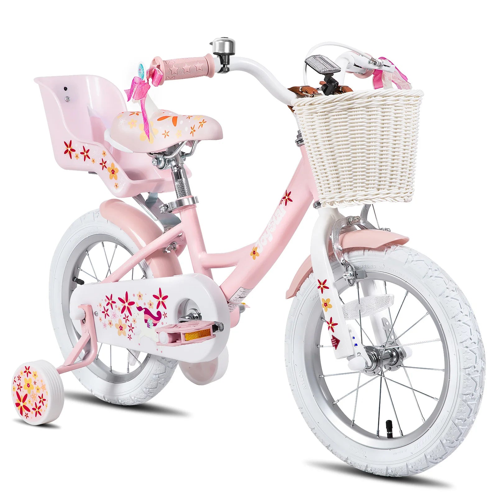 JOYSTAR Kids Bike for Girls Age 2-9 Years, 12 14 16 18 Inch Kids Bike with Training Wheels, Doll Seat, Streamers, Basket, Pink