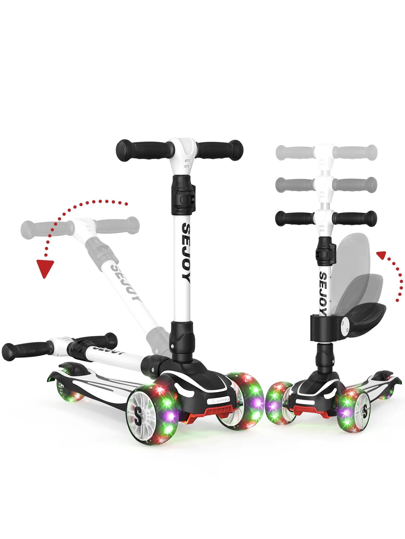 Sejoy Kid Kick Scooter Three Wheel with LED Flashing 3-in-1 Lightweight Children's Foot Scooters Height Adjustable