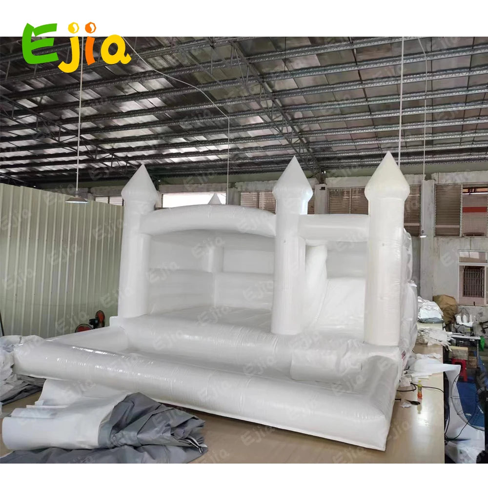 Free Shipping  Inflatable White Bounce House 15FTx 13FT Kids Birthday Party  for Big Kids 8-12 With Slide Ball Pit Blower