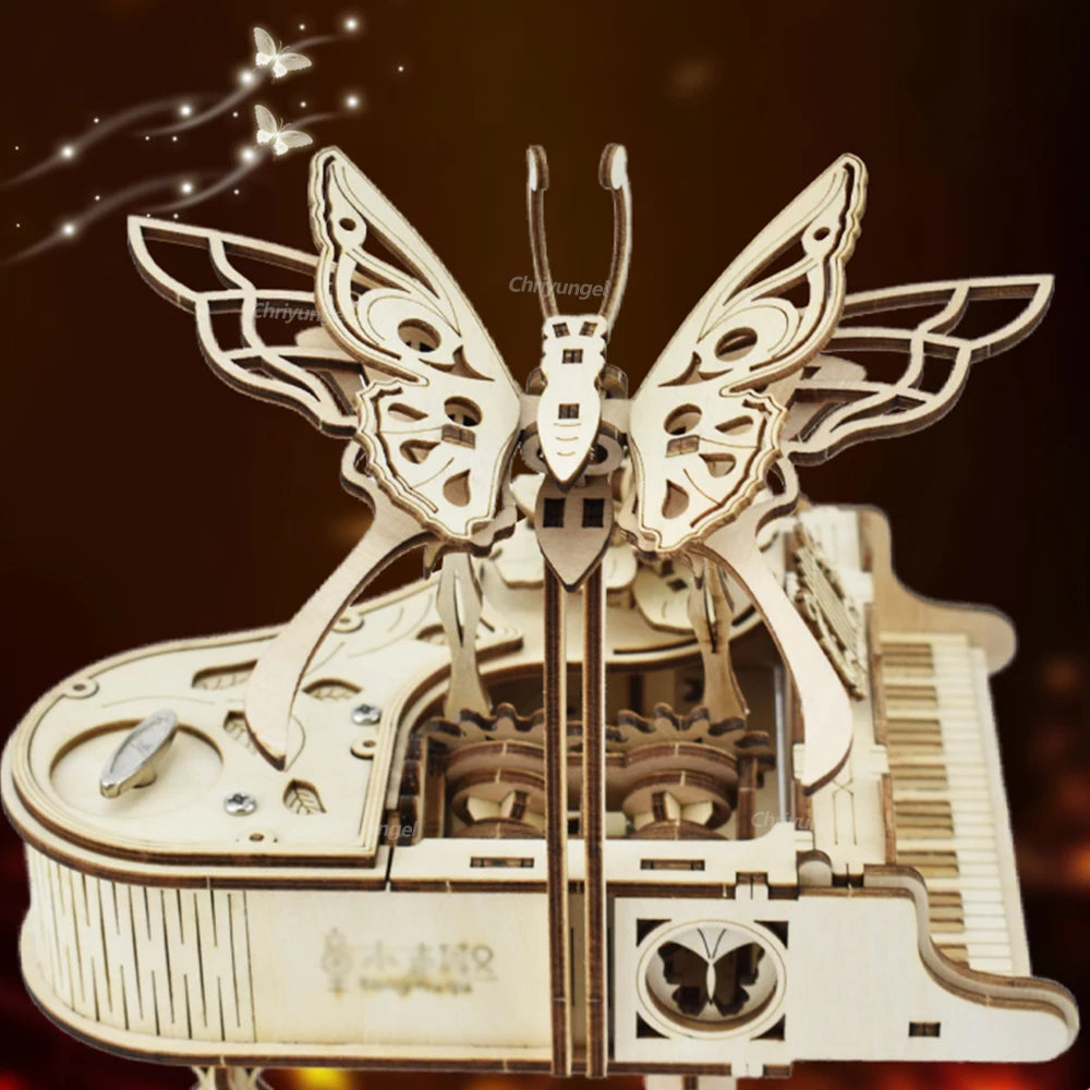3D Wooden Puzzle Music Box Piano Model Kit DIY Assembly Musical Instrument Building Kits Home Decor Crafts Gift for Adults Kids