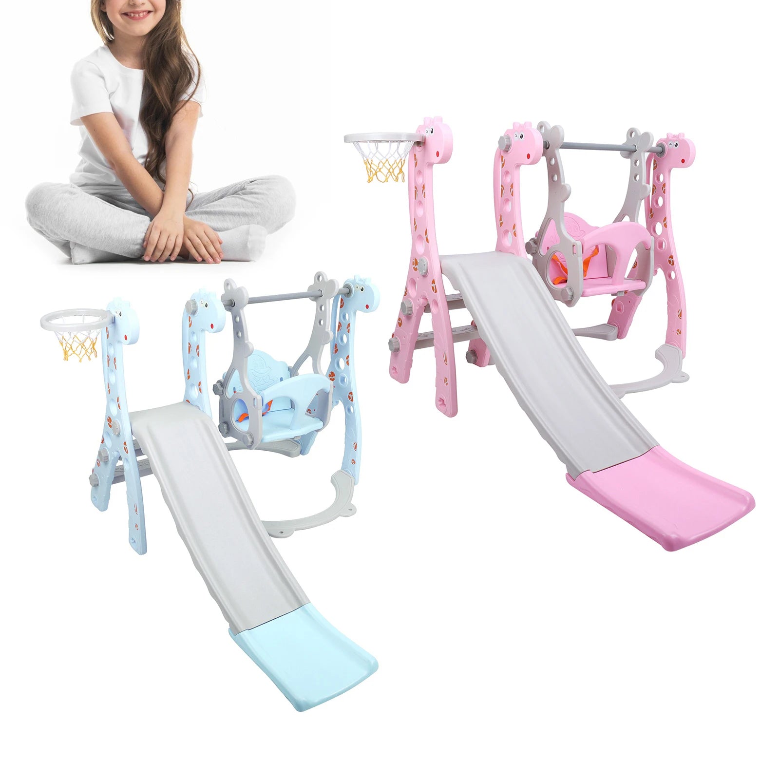 Toddler Climber Swing Set with Basketball Hoop Outdoor Indoor Children Play Slide Set Children Play Slide Set Climber Swing Set
