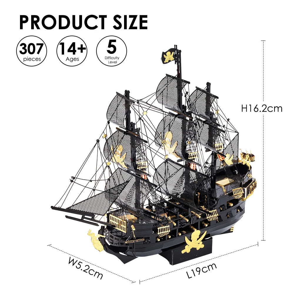 Piececool 3D Metal Puzzles The Black Pearl Jigsaw Assembly Model Kits Diy Pirate Ship for Adult Birthday Gifts for Teens