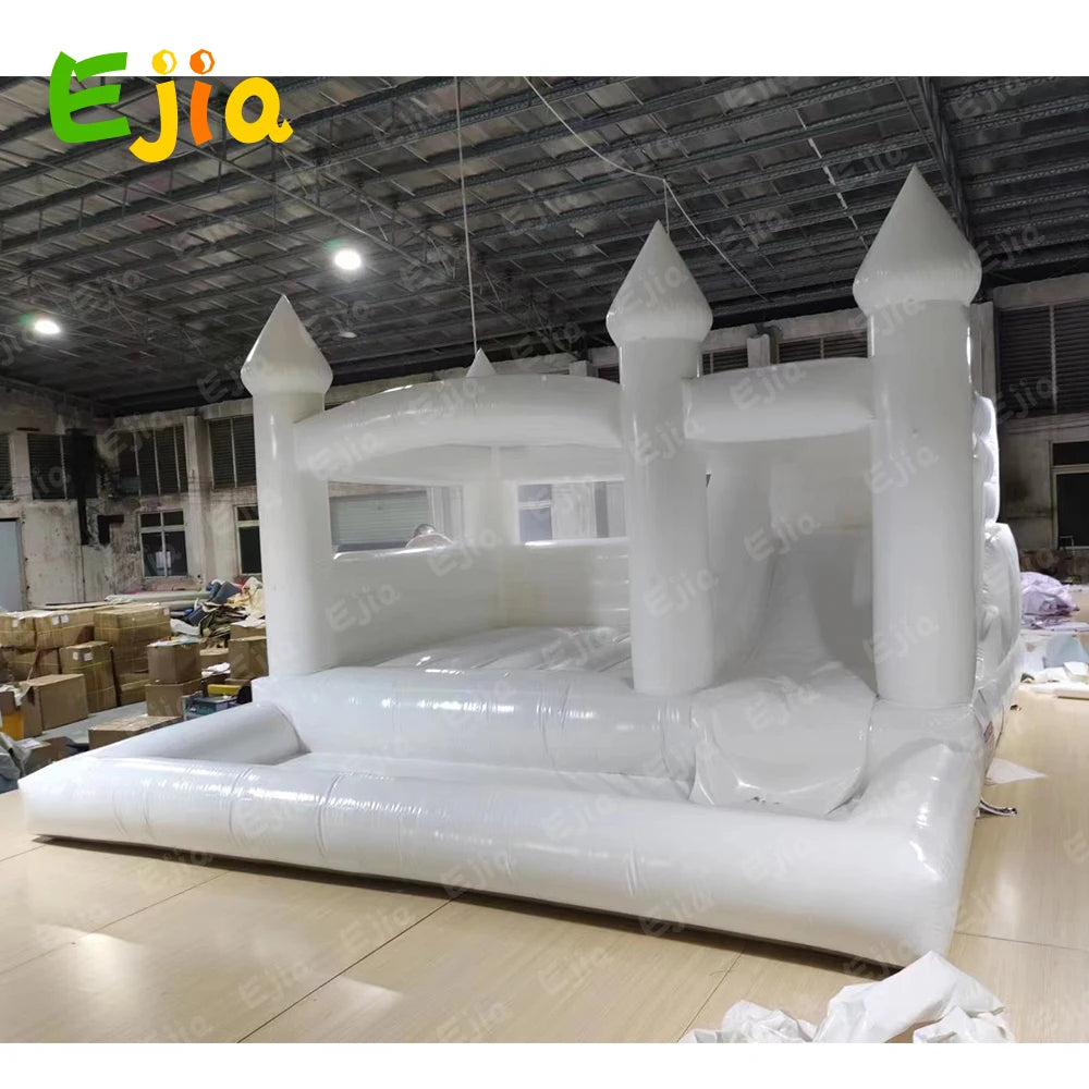 Free Shipping  Inflatable White Bounce House 15FTx 13FT Kids Birthday Party  for Big Kids 8-12 With Slide Ball Pit Blower