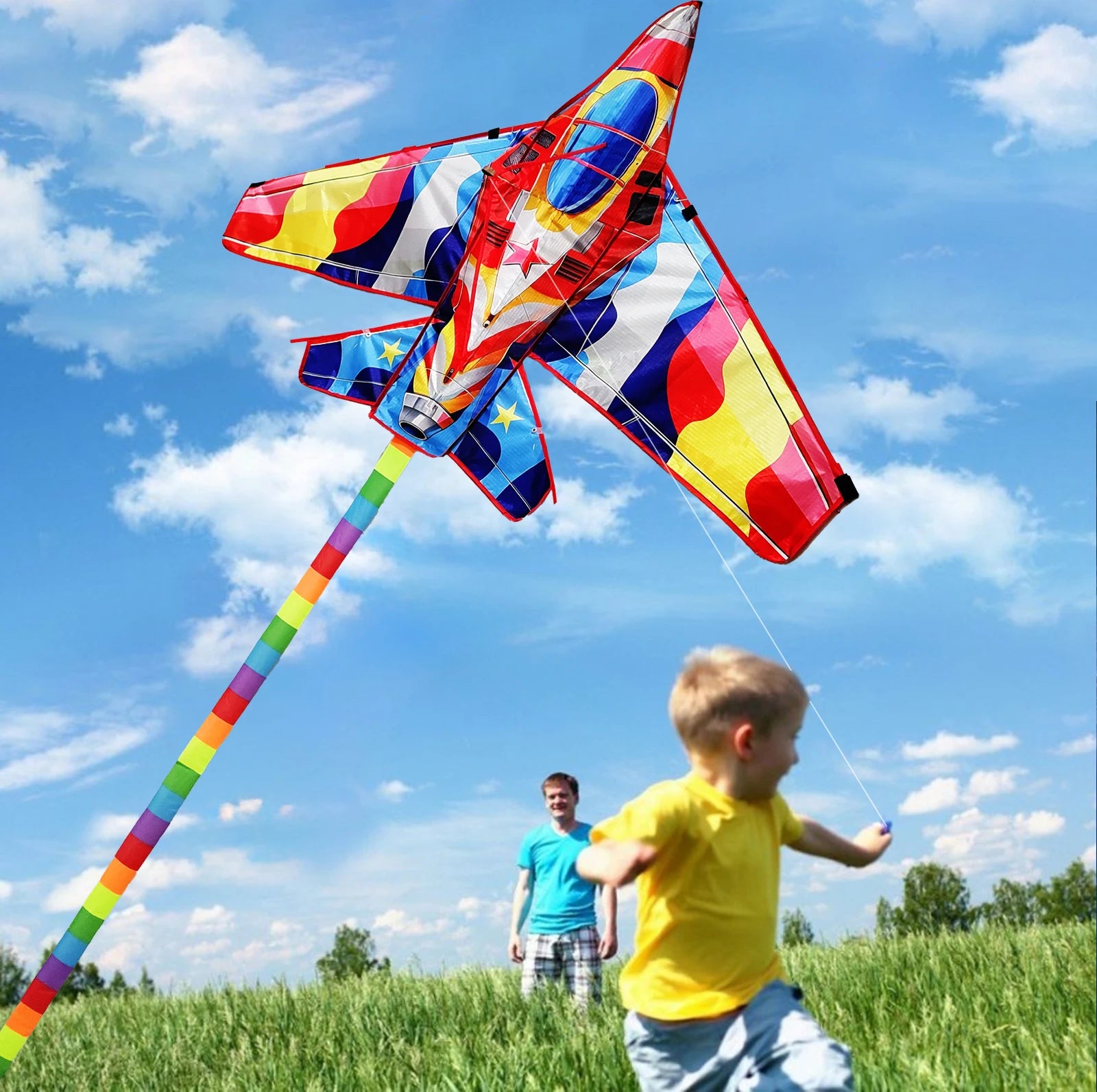 New Outdoor Fun Sport  Red Plane Kite Beginner Kites For Adults And Kids Come With String And Handle