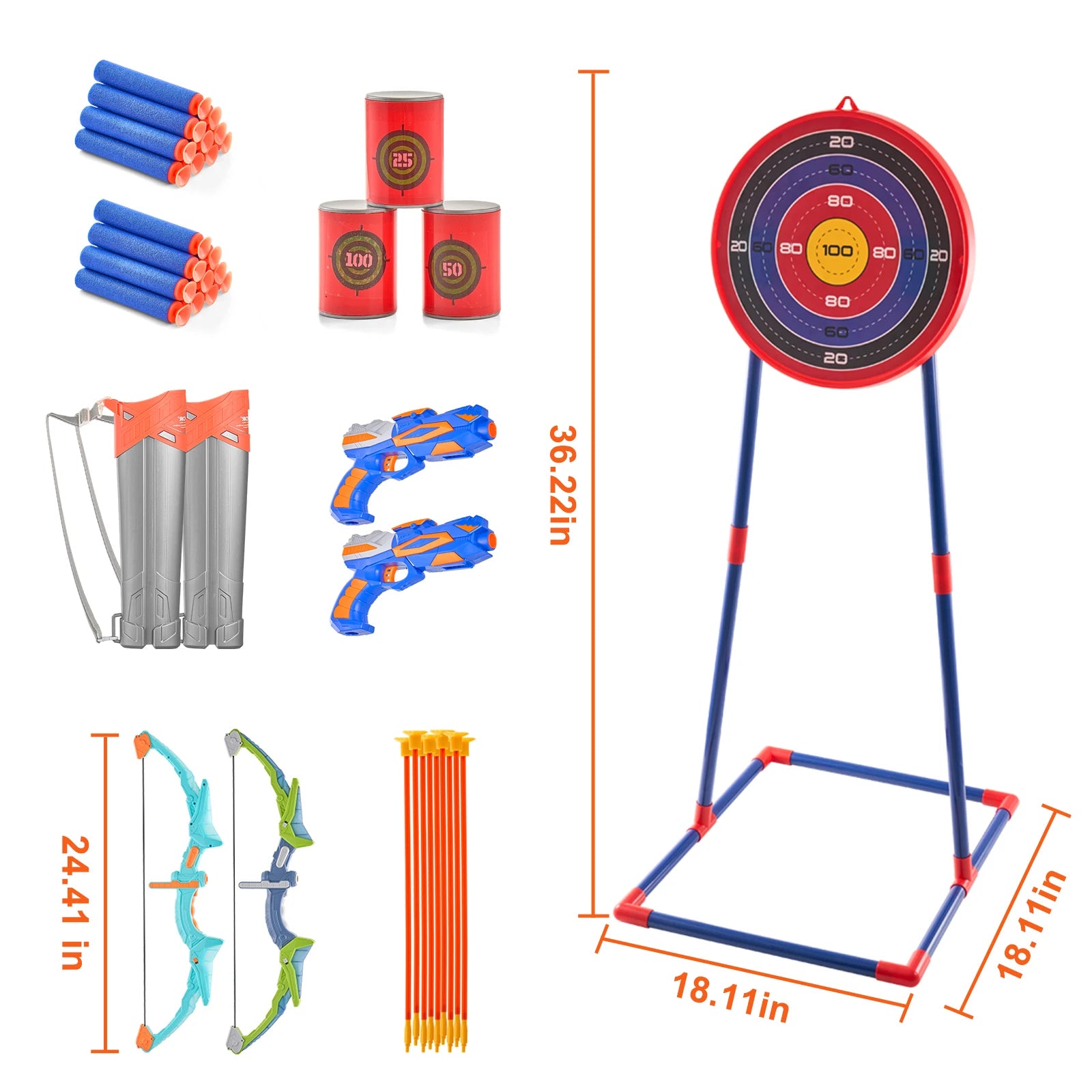 SucceBuy Bow and Arrow Set for Kids 2 Pack LED Archery Set with 20 Arrows 2 Guns Outdoor Toy for Children Boy & Girl 6+ Year Old