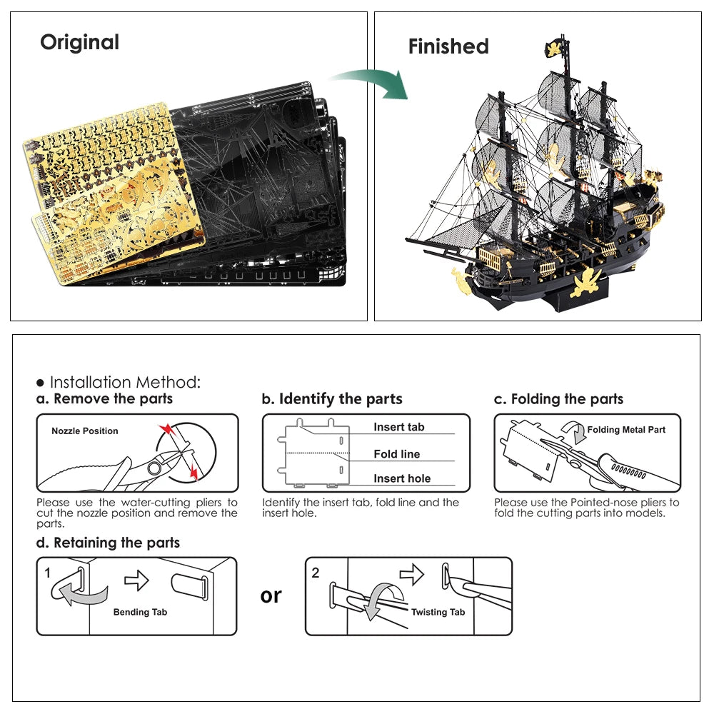 Piececool 3D Metal Puzzles The Black Pearl Jigsaw Assembly Model Kits Diy Pirate Ship for Adult Birthday Gifts for Teens