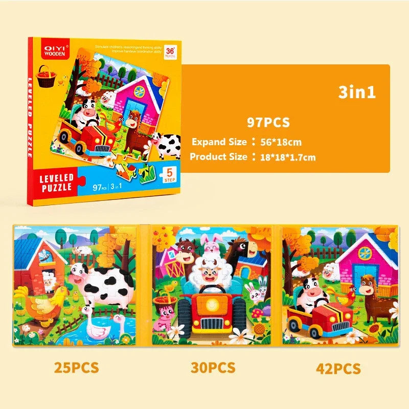 Montessori Kids Toys Magnetic Advance Educate Book Folding Jigsaw 3 In 1 Animal Marine Dinosaur Cognitive Early Education Gifts