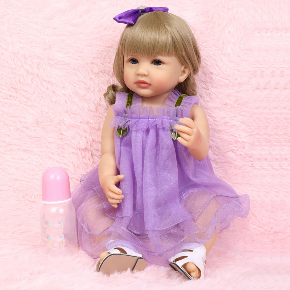 Fashion 55cm Simulation Princess Dolls Toy Mini Cute Purple Dress Baby Series Doll with Golden Curly Hair For Kids Kawaii Dolls