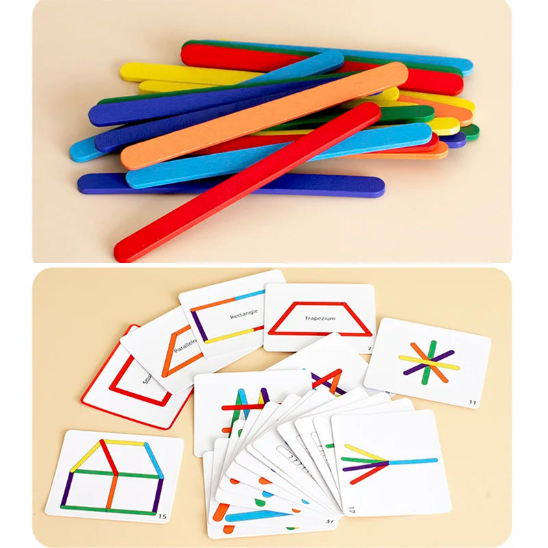 Wooden DIY Ice Cream Stick Puzzle Children's Rainbow Stick Thinking Puzzle Challenge Table Games Kids Montessori Educational Toy