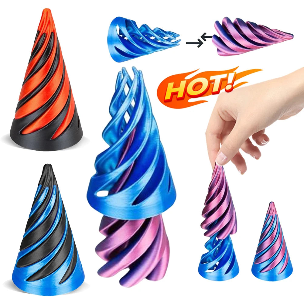 3D Printed Spiral Cone Toy Fidget Toy Impossible Pyramid Passthrough Sculpture Mini Vortex Thread Illusion for Kids and Adults