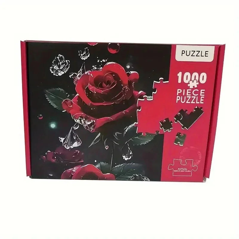 High Quality 70cm*50cm 1000pcs Rose Flower Jigsaw Puzzle Adult Stress Relief Beautiful Landscape Painting Puzzle Wall Decor