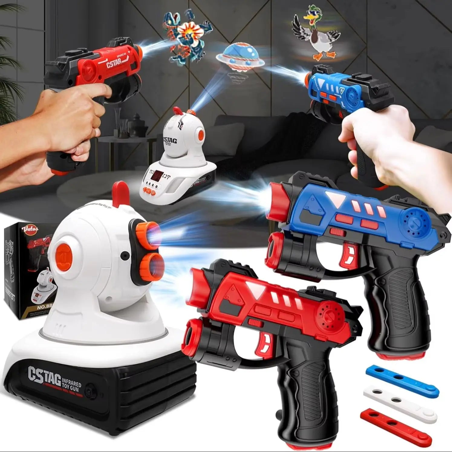 VATOS Infrared Laser Tag Projector Duck Hunts Shooting Game 2 Players Cstag Pistol Guns Toy Indoor Game For Kids Boys Girl Gift