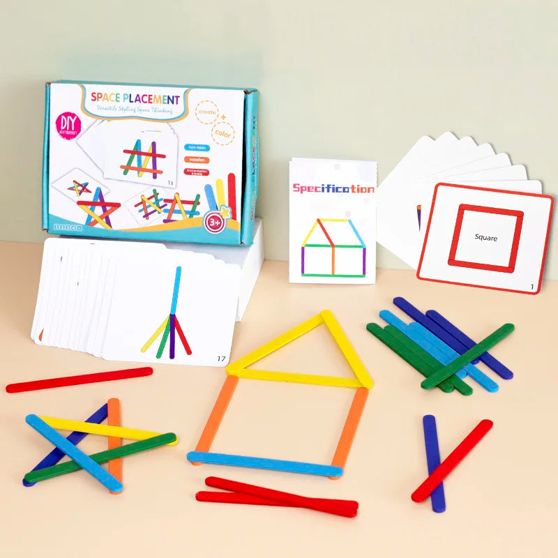 Wooden DIY Ice Cream Stick Puzzle Children's Rainbow Stick Thinking Puzzle Challenge Table Games Kids Montessori Educational Toy