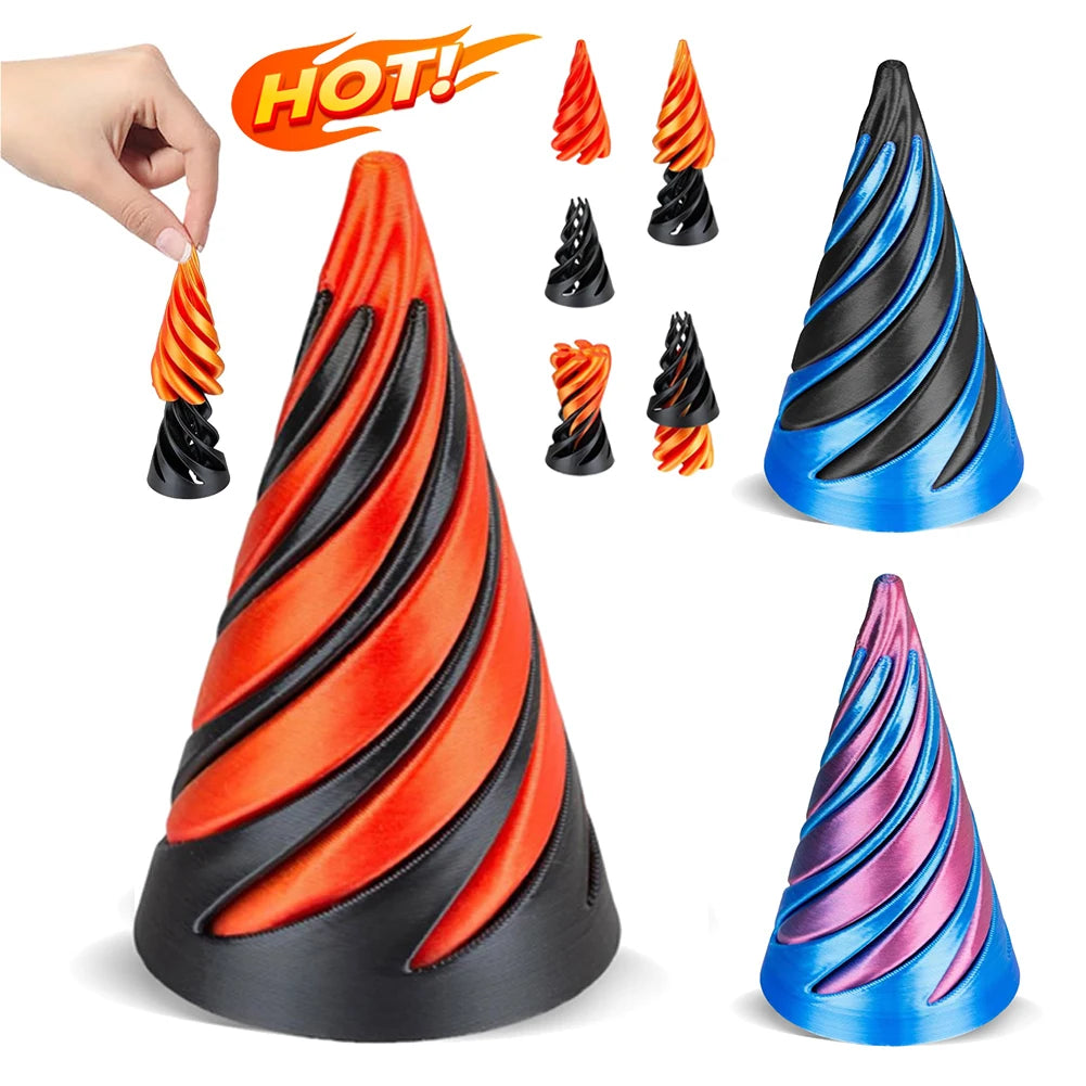 3D Printed Spiral Cone Toy Fidget Toy Impossible Pyramid Passthrough Sculpture Mini Vortex Thread Illusion for Kids and Adults