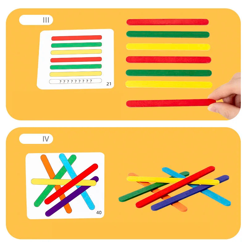 Wooden DIY Ice Cream Stick Puzzle Children's Rainbow Stick Thinking Puzzle Challenge Table Games Kids Montessori Educational Toy