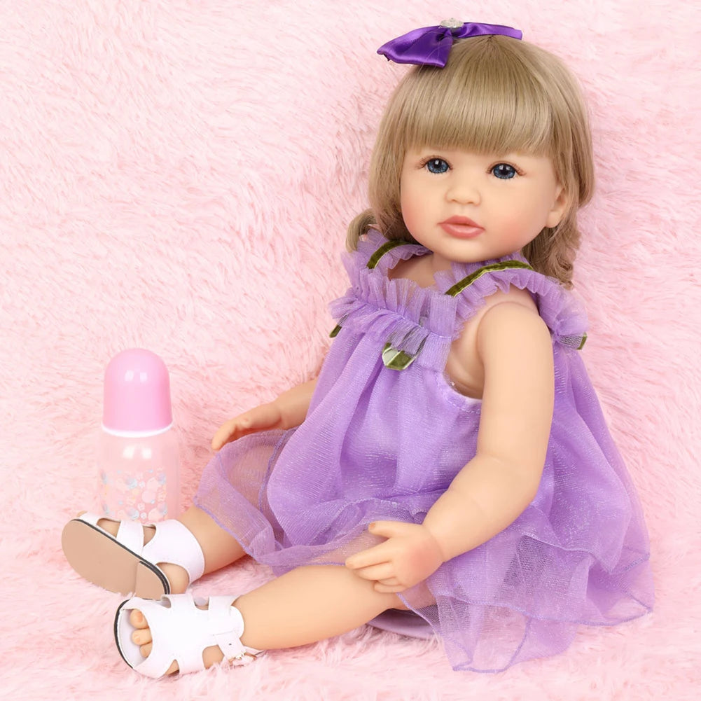 Fashion 55cm Simulation Princess Dolls Toy Mini Cute Purple Dress Baby Series Doll with Golden Curly Hair For Kids Kawaii Dolls