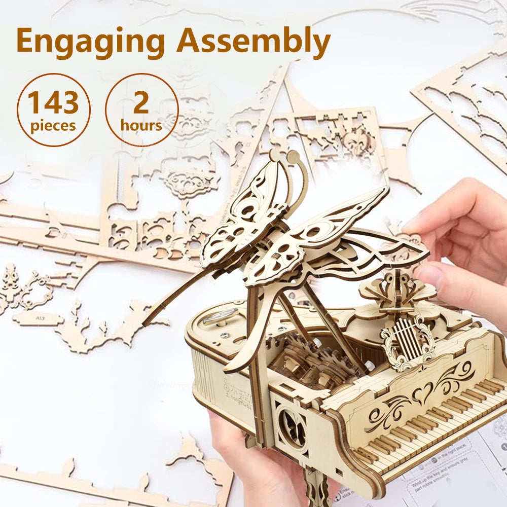 3D Wooden Puzzle Music Box Piano Model Kit DIY Assembly Musical Instrument Building Kits Home Decor Crafts Gift for Adults Kids